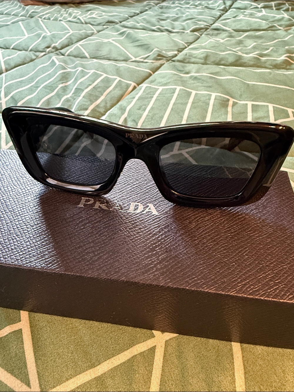 Prada Glossy Black Rectangular Sunglasses